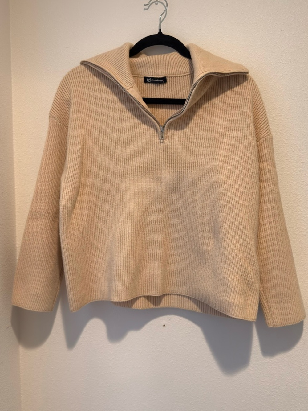 Beige Half-Zip Ribbed Sweater and pants set